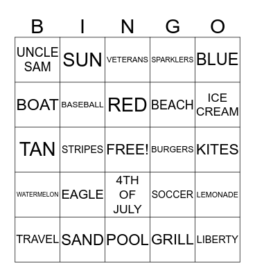 SUMMER FUN Bingo Card