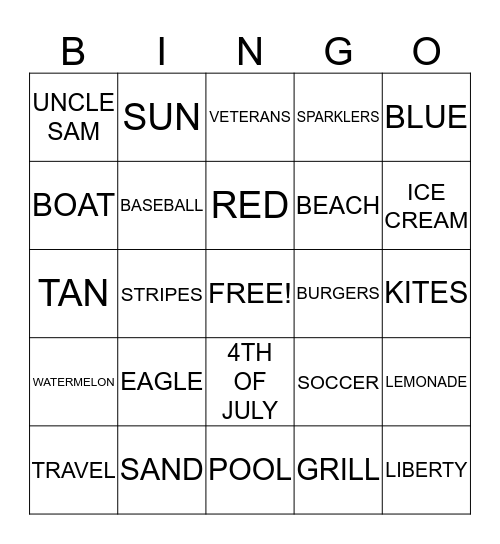 SUMMER FUN Bingo Card