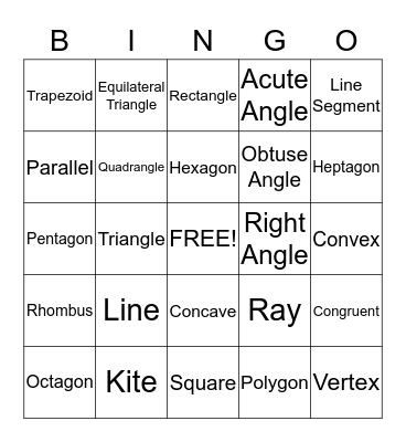 Geometry Bingo Card