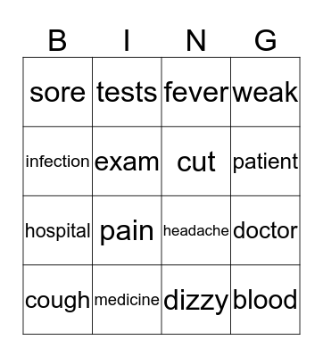 Health Words Bingo Card