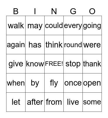Dolch First Grade Word List  Set 2 Bingo Card