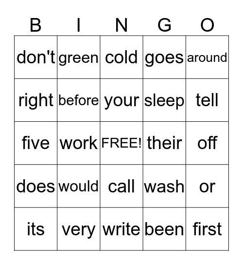 Dolch Second Grade Word List  Set 1 Bingo Card