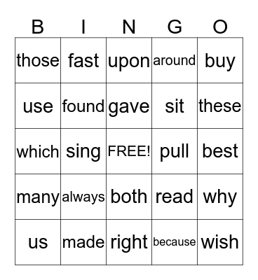 Dolch Second Grade Word List  Set 2 Bingo Card