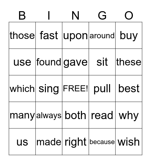 Dolch Second Grade Word List  Set 2 Bingo Card