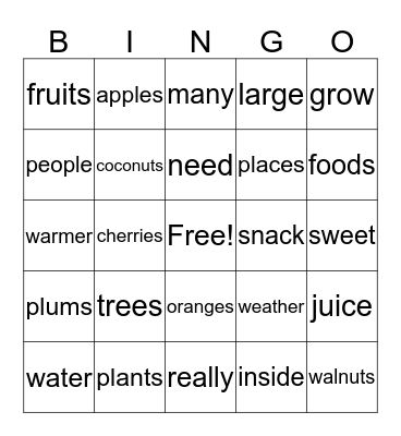 Some Trees Give Us Food Bingo Card