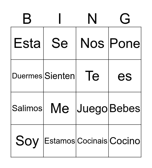 Verbos  Bingo Card