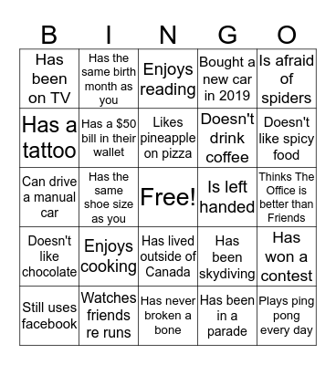 Bingo Sheet #1 Bingo Card