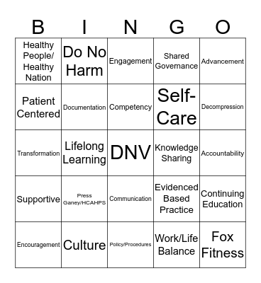 Shared Governance Bingo Card