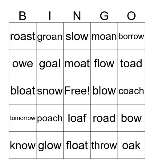 -oa and -ow words Bingo Card