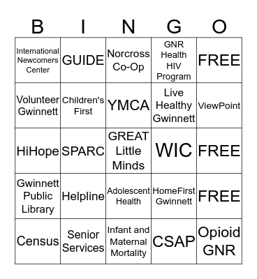 Great Connections Bingo Card