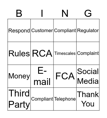 Complaint Bingo Card