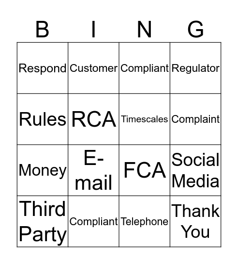 Complaint Bingo Card