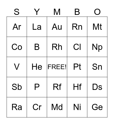 Periodic Table of Elements Bingo Card