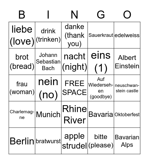 Germany Bingo Card