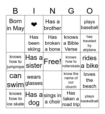 Journey Kidz Bingo Card