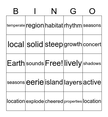 Vocabulary Bingo Card