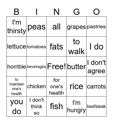 U7B La Comida Spa1 Bingo Card