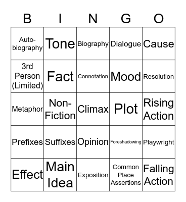 Reading  Bingo Card