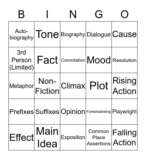 Reading  Bingo Card