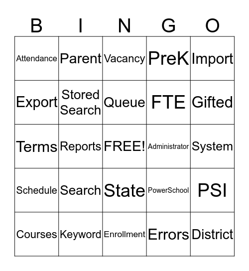 PowerSchool Bingo Card