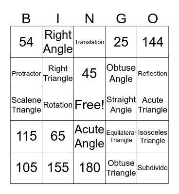 Geometry Bingo Card