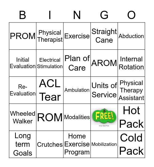 Physical Therapy Bingo Card