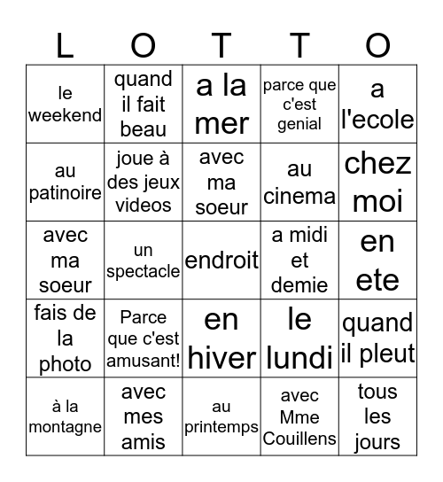 ??????Les Questions????? Bingo Card