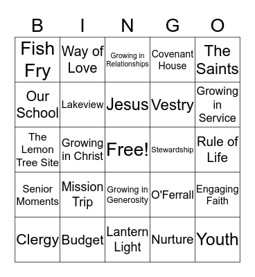 St. Paul's Annual Meeting BINGO Card