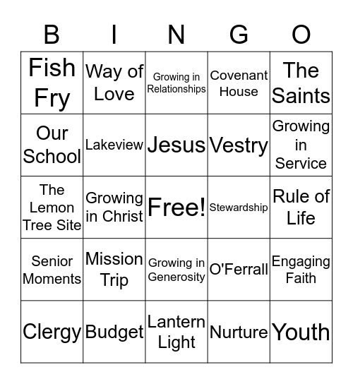 St. Paul's Annual Meeting BINGO Card