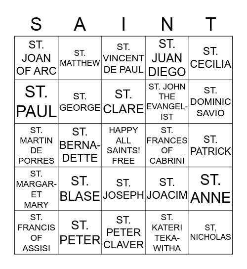 SAINTS BINGO Card