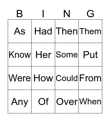 First Grade Sight Words Bingo Card