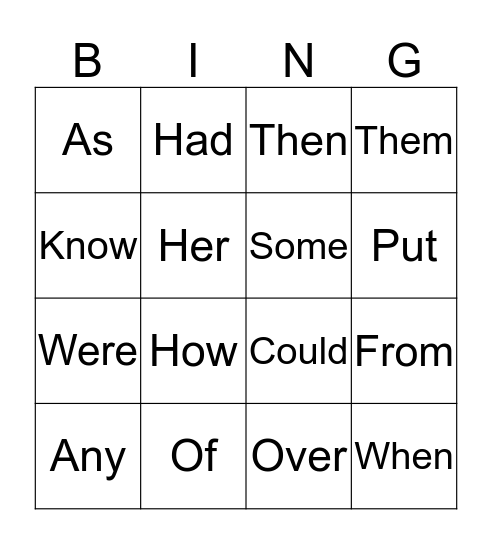 First Grade Sight Words Bingo Card