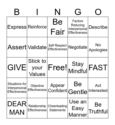 Interpersonal Effectiveness Bingo Card