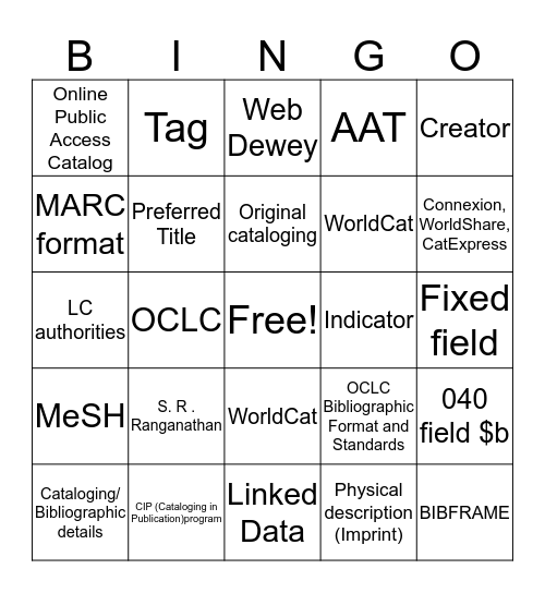 Cataloging Bingo Card