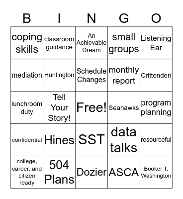 School Counselor BINGO Card