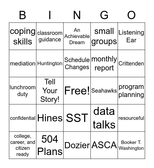 School Counselor BINGO Card