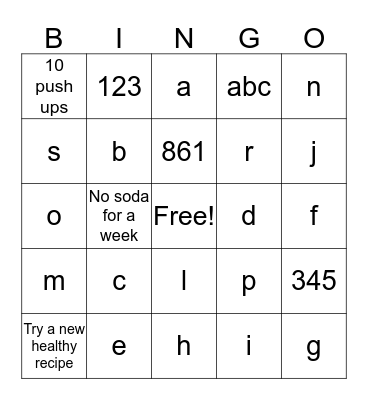 Healthy Bodies Bingo Card