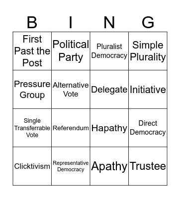 Democracy and Political Participation Bingo Card