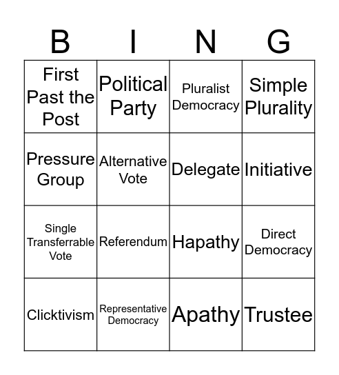 Democracy and Political Participation Bingo Card