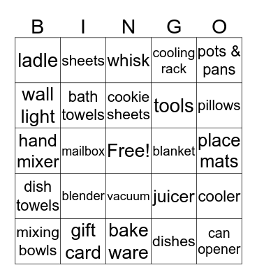 Bridal Shower Bingo Card