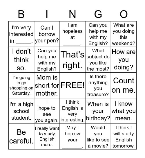 Let's play Futsuka BINGO! Bingo Card