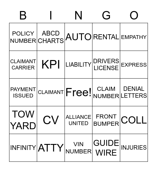 Kemper Bingo Card