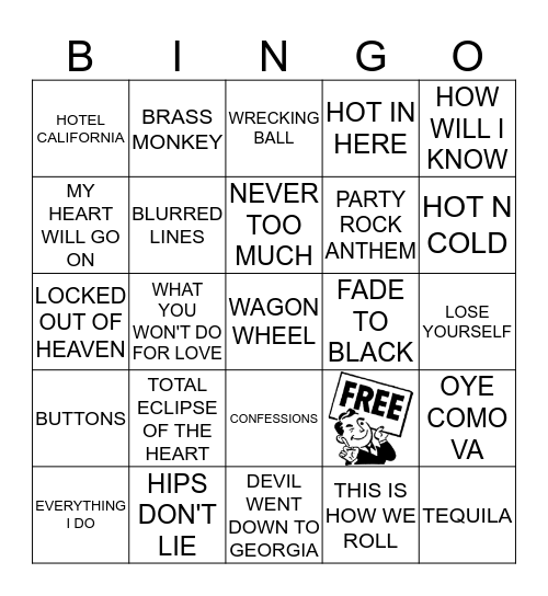 Kamikaze Karaoke 3 4 2 Bingo Card