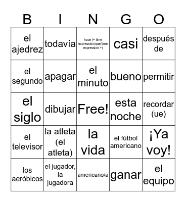 QC Level 1 Unit 7A Bingo Card