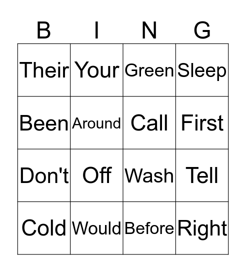 Second Grade Sight Word Bingo Card