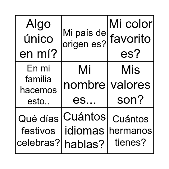 Bingo de Diversidad Bingo Card