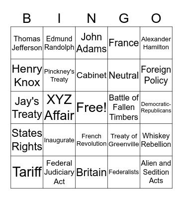 Grade 7 - Chapter 9 Launching a New Republic Bingo Card