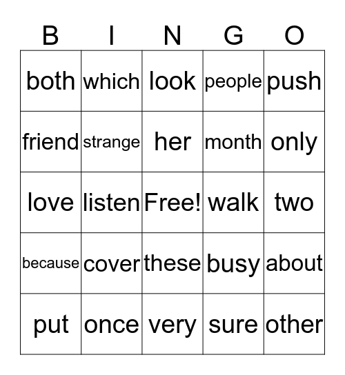 Book 4 Sight Words Bingo Card
