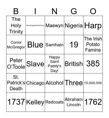 Saint Paddy's Day Bingo Card