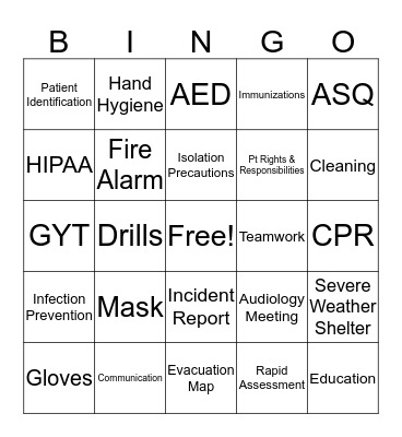 PATIENT SAFETY Bingo Card